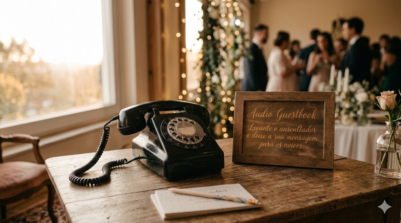 Telefone retro para áudio guestbook em casamento