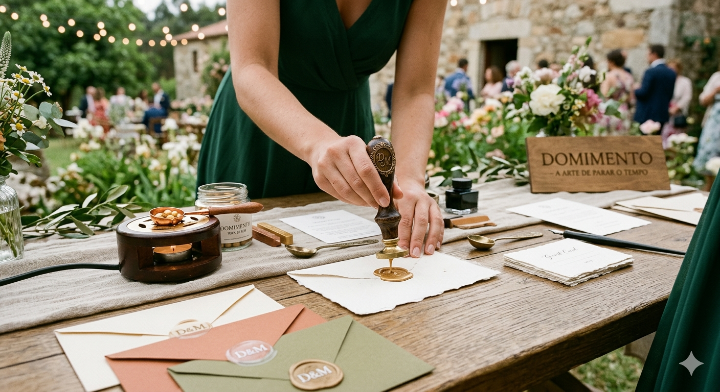 Ateliê de selagem de cera personalizada em casamento